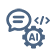 Icon of a chat bubble, code and AI