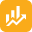 Orange icon of a bar chart with a rising arrow, symbolising finance