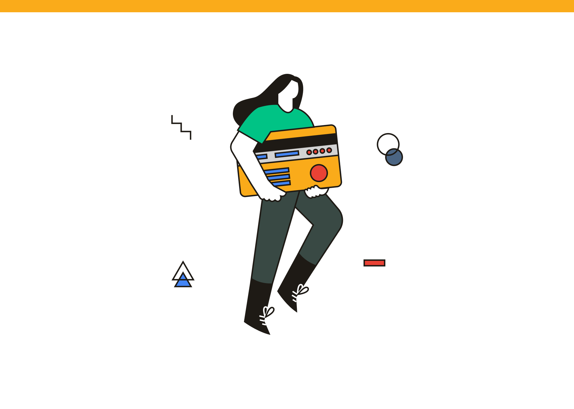 Illustration of a woman carrying a large orange payment card