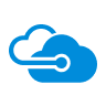 Blue icon of a cloud with a connection line, symbolising cloud computing