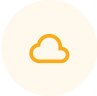 Orange line icon of a cloud on a light circle, symbolising cloud-based systems