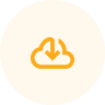 Orange icon of a cloud with a download arrow on a light circle