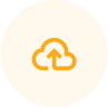 Orange line icon of a cloud with an upward arrow, symbolising cloud upload